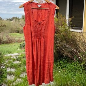 Garnet hill, 100% linen, orange tank, dress with pleats and pockets